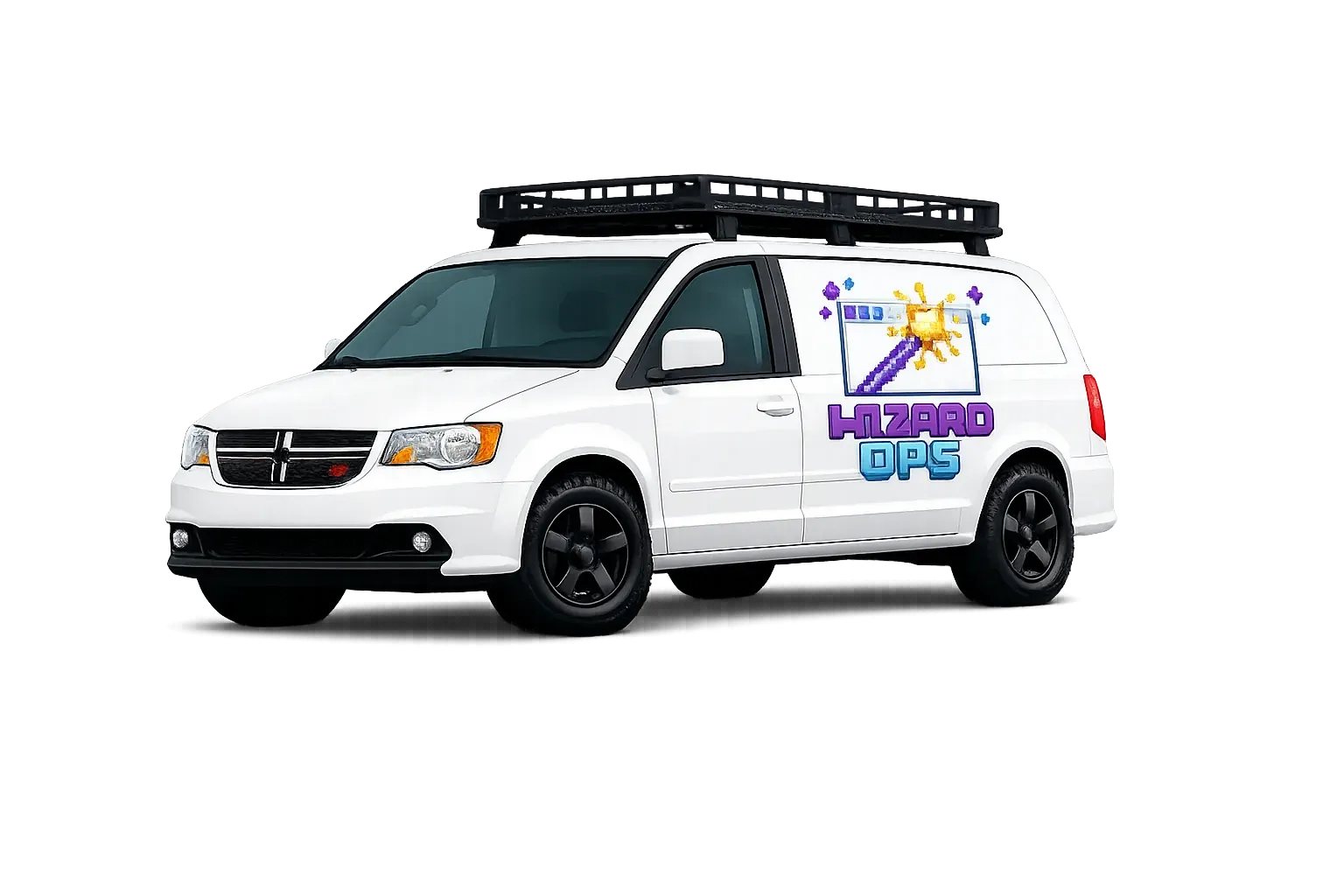Dodge minivan wrapped in Wizard Ops branding